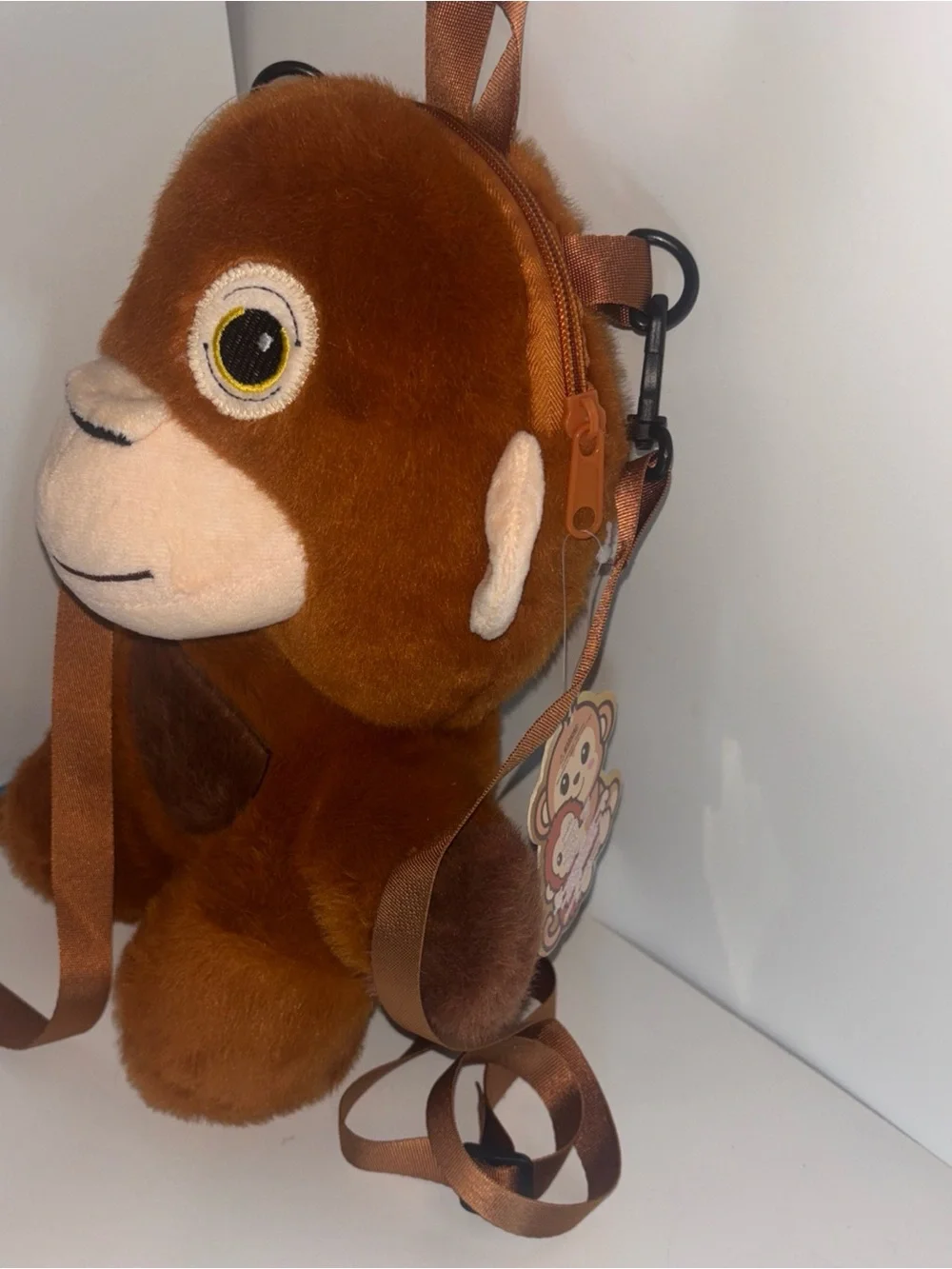 Plush Monkey Kids Crossbody Backpack - Brown